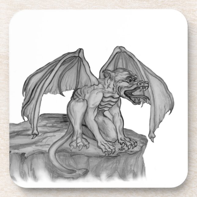 GOLEM - Gargoyle Schwarzweiß-Design Untersetzer (Vorderseite)
