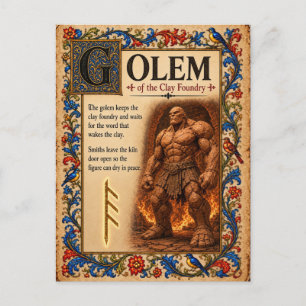 Golem, mittelalterliche Bestiarien-Kunst Postkarte