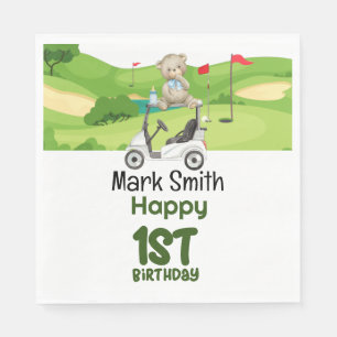 Golf 1. Geburtstag 1 Jahr alter Golfer mit Karren Serviette