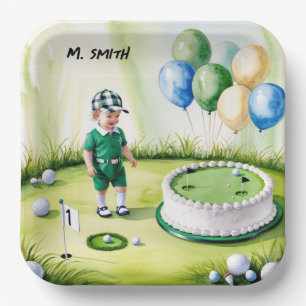 Golf 1. Geburtstag 1 Jahr alter Golfer mit Name Pappteller