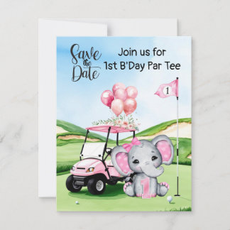 Golf 1. Geburtstag Einladung - Pink Golf Cart