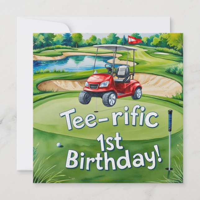 Golf 1. Geburtstag Golfer macht eins Einladung (Vorderseite)