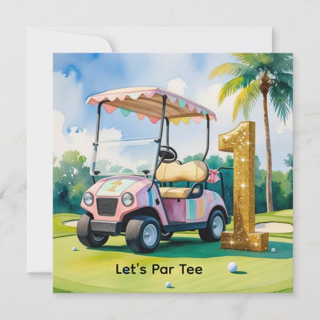 Golf 1. Geburtstag Golfer macht eins Einladung (Vorderseite)
