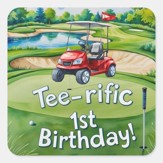 Golf 1. Geburtstag Golfer macht eins Quadratischer Aufkleber (Vorderseite)