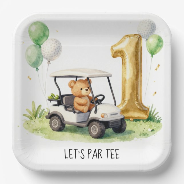 Golf 1. Geburtstag Let's Par Tee Pappteller (Vorderseite)