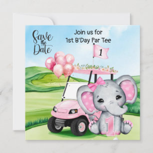 Golf 1er Anniversaire Invitation - Pink Golf Cart