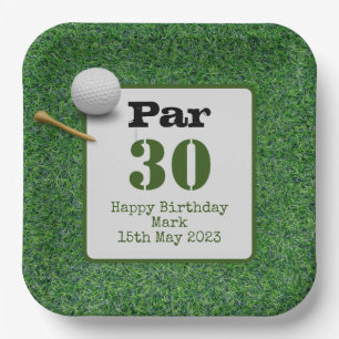 Golf 30. Geburtstag mit Golfball auf grünem Gras Pappteller
