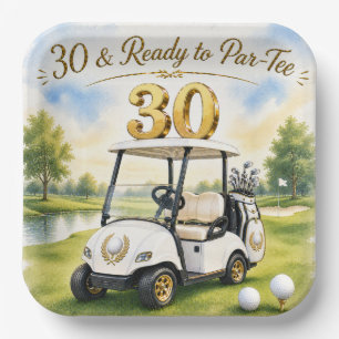 Golf 30. Geburtstag mit Golfwagen auf Putting Gree Pappteller