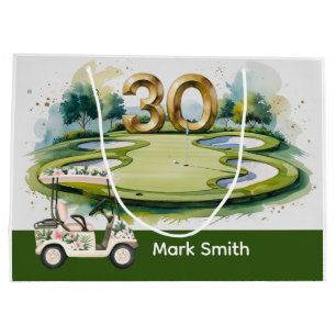 Golf 30. Geburtstag mit Nummer 30 auf Grün Große Geschenktüte
