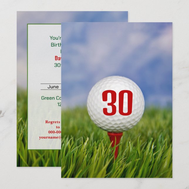 Golf 30. Geburtstag Party Einladung (Vorne/Hinten)