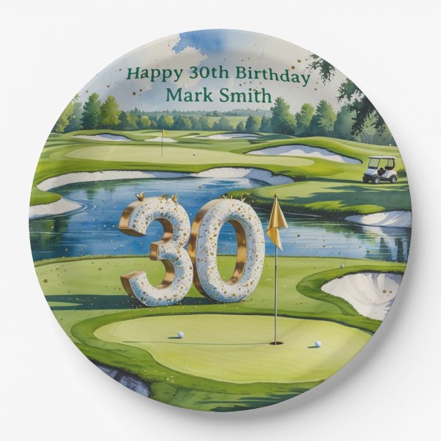 Golf 30th Birthday on golf course Pappteller (Vorderseite)