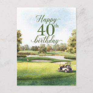 Golf 40. Geburtstag mit Golfwagen auf Grün Postkarte