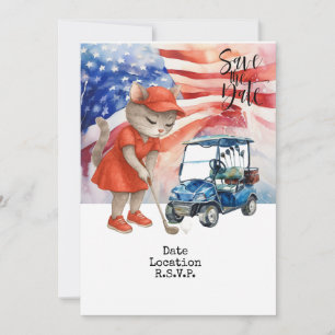 Golf 4 Juli Cat Einladungskarte Save the Date