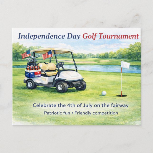 Golf 4th July Independence Day golf cart on course Postkarte (Vorderseite)