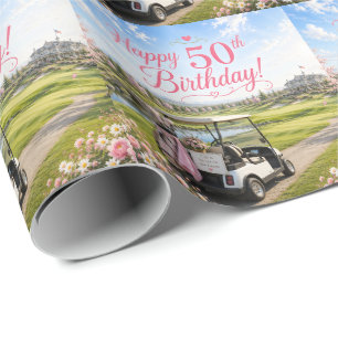 Golf 50. Geburtstag für Golferin Pink Thema Geschenkpapier