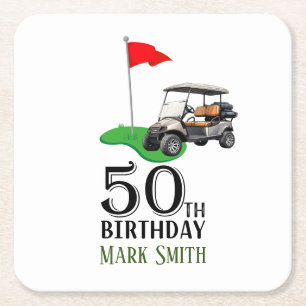 Golf 50. Geburtstag mit Golf Flag Rechteckiger Pappuntersetzer