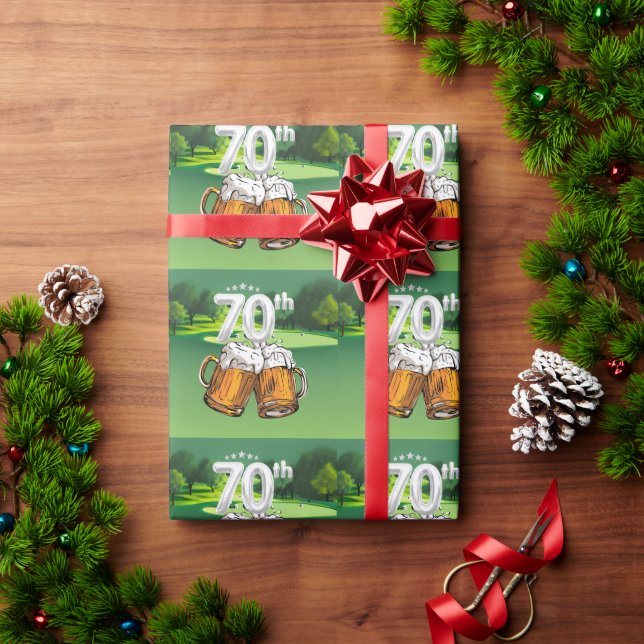 Golf 70. Geburtstag zum Golfer mit Bier Geschenkpapier (Feiertagsgeschenk)