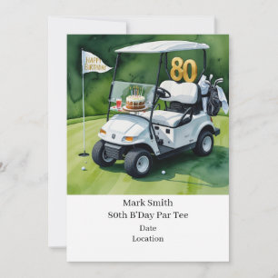 Golf 80. Geburtstag mit Golf Cart über Green Einladung