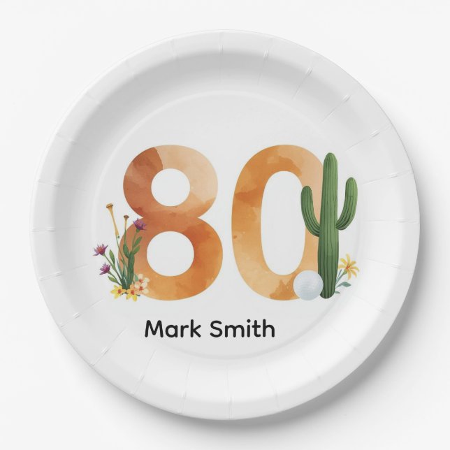 Golf 80th Birthday with golf ball  Arizona golfer Pappteller (Vorderseite)