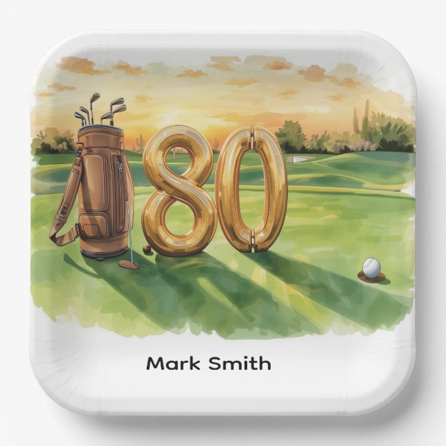 Golf 80th Birthday with golf ball  Arizona golfer Pappteller (Vorderseite)