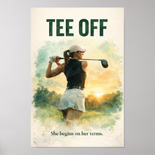 Golf Abschlag mit Golferin Poster