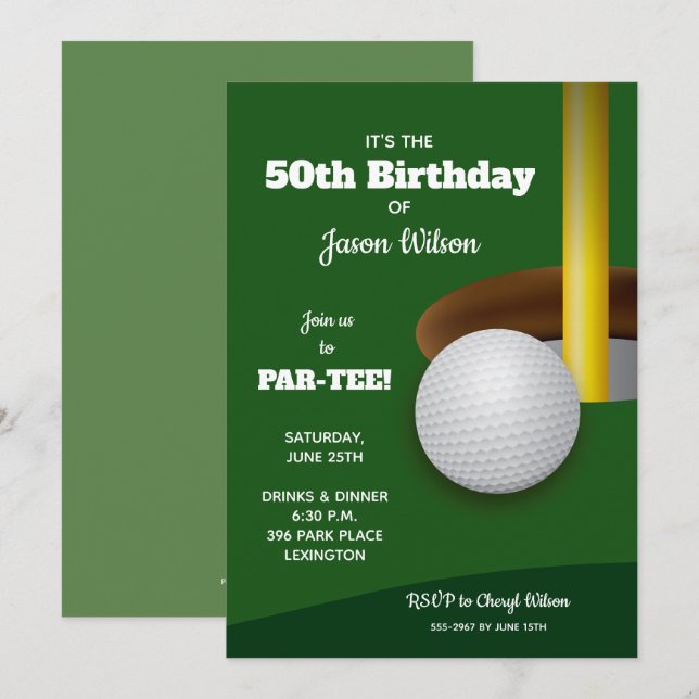 Golf Adulte Invitations de fête d'anniversaire (Devant / Derrière)