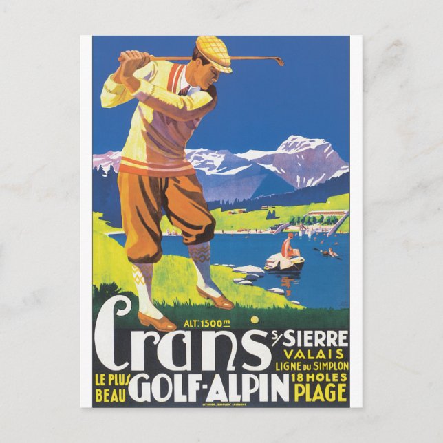 Golf Alpin Vintage Travel Poster Postkarte (Vorderseite)