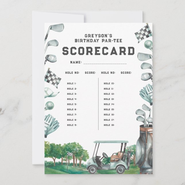 Golf Anniversaire Par Tee | Carte Scorecard 18 Tro (Devant)