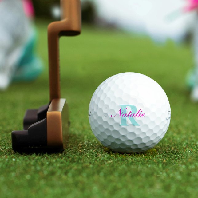 Golf aqua blue pink monogram name initial golfball (Von Creator hochgeladen)