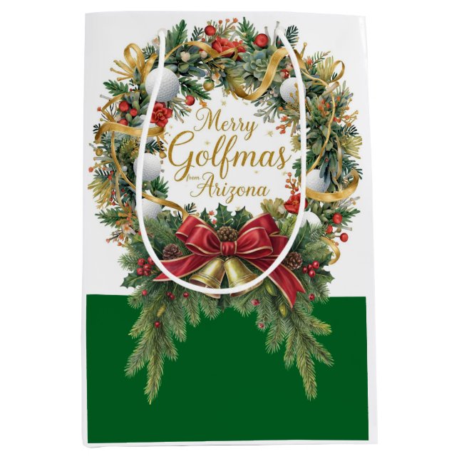 Golf Arizona Christmas Wreath for Golfer Mittlere Geschenktüte (Vorderseite)