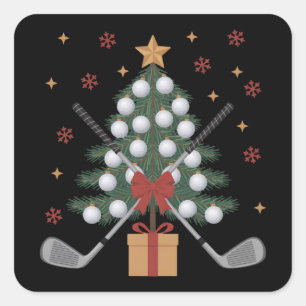 Golf-Ausrüstung Weihnachtsbaum Weihnachten Golf Quadratischer Aufkleber