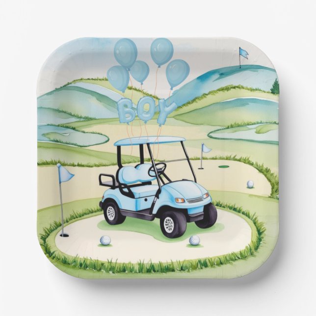 Golf Baby Boy Blue Themed Pappteller (Vorderseite)