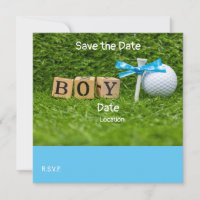 Golf Baby Duschboy mit blauem Band auf grün 