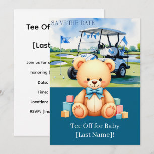 Golf Baby Dusche für Jungen mit Golfwagen auf Grün Einladung