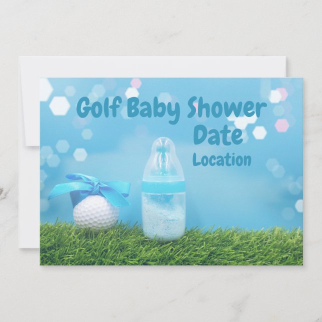 Golf Baby Dusche mit Golf Ball und Milchflasche Einladung (Vorderseite)