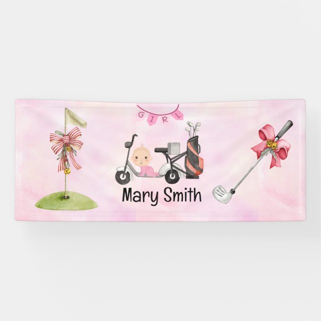Golf Baby Girl for Baby Dusche auf rosa Banner (Horizontal)