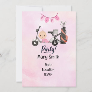 Golf Baby Girl for Baby Dusche auf rosa Einladung