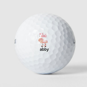Golf Baby Mädchen auf Golfwagen rosa Thema Golfball