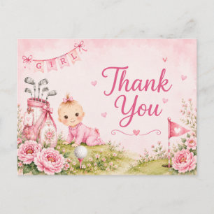 Golf-Baby-Mädchen-Dankeskarten Rosa kleine Golfe Postkarte