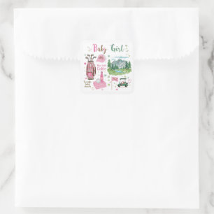 Golf Baby Mädchen Golfer Quadratischer Aufkleber