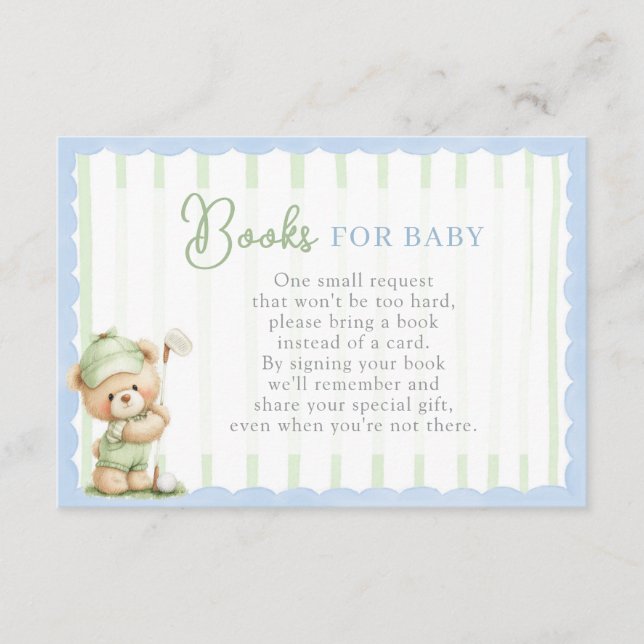 Golf Baby Shower Books for Baby Card Begleitkarte (Vorderseite)