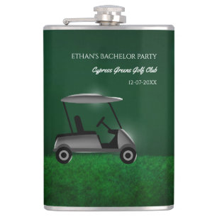 Golf Bachelor Party - Golfwagen und Golfplatz grün Flachmann