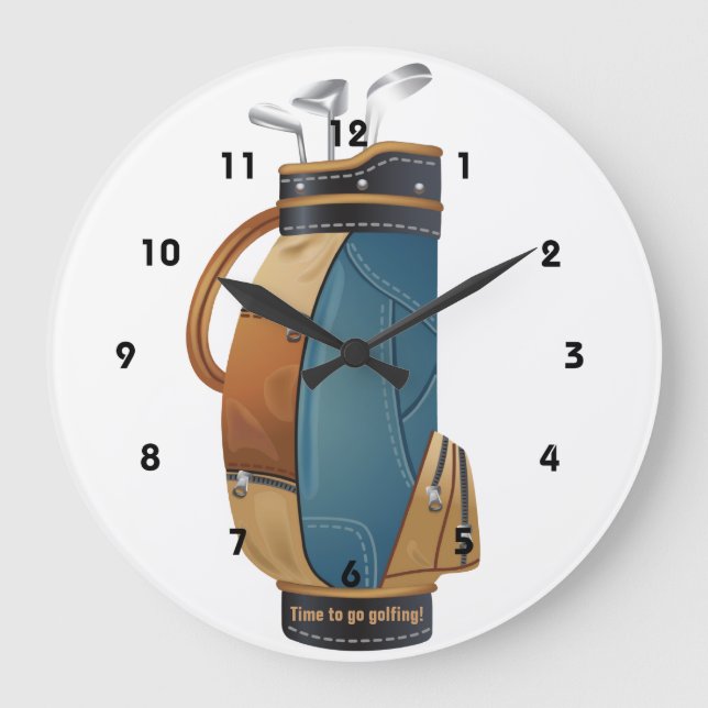 Golf Bag Design Wall Clock Große Wanduhr (Vorderseite)