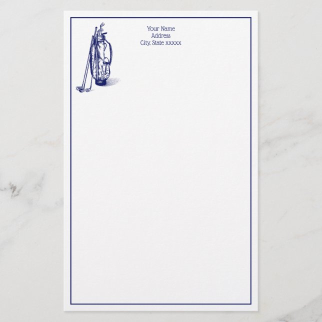 Golf Bag Golf Clubs Blue Briefpapier (Vorderseite)