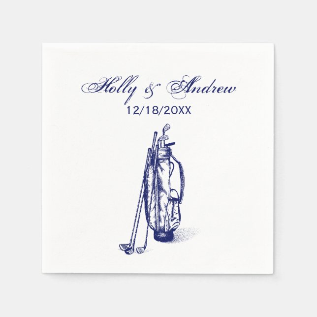 Golf Bag Golf Clubs Blue Couple Wedding Serviette (Vorderseite)