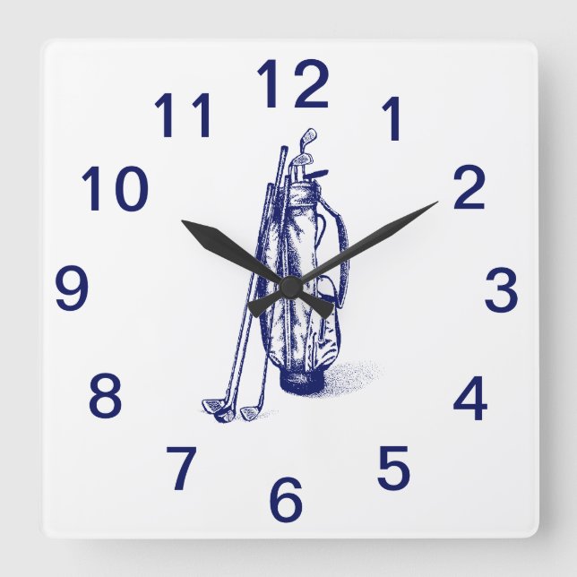 Golf Bag Golf Clubs Blue Square Uhr (Vorderseite)