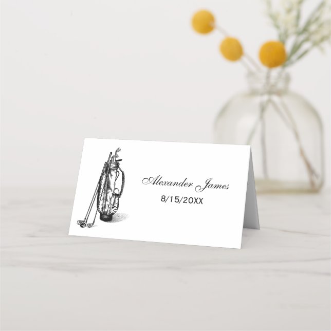 Golf Bag Golf Clubs Escort Card Platzkarte Black (Vorderseite)