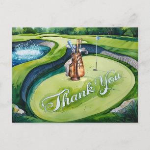 Golf Bag im Golfplatz Aquarell für Golfer Postkarte