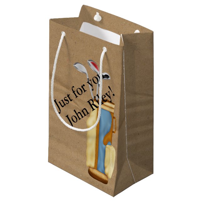 Golf Bag und Clubs auf Pappe Kleine Geschenktüte (Vorderseite Schrägansicht)