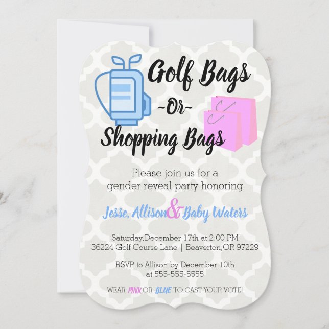 Golf Bags oder Shopping Bags Gender-Umfrage einlad Einladung (Vorderseite)